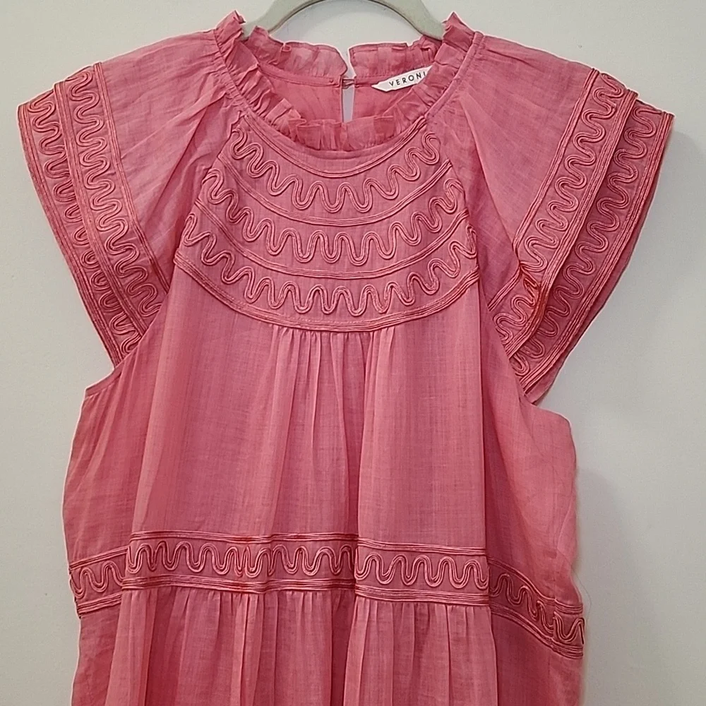 Veronica Beard Preppy Keely Tiered Ramie Mini Dress Size 10 Barbiecore - Picture 10 of 16